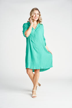100% RAYON SHIRTMAKER DRESS - JADE