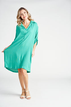 100% RAYON SHIRTMAKER DRESS - JADE