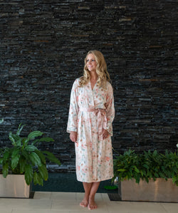 FLORAL SATIN WRAP DRESSING GOWN - APRICOT