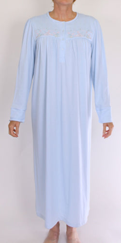 LONG INTERLOCK NIGHTIE - BLUE