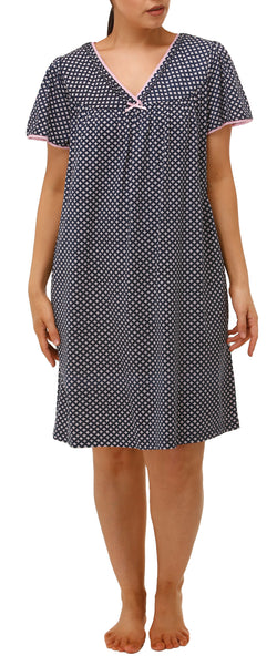 COTTON INTERLOCK SH/SLV NIGHTY  - NAVY