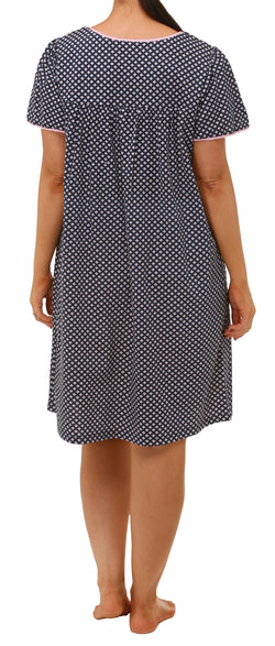 COTTON INTERLOCK SH/SLV NIGHTY  - NAVY