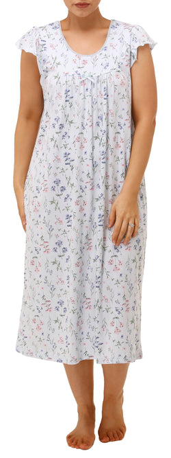 NIGHTY WITH CAP SLEEVE - BLUE FLORAL