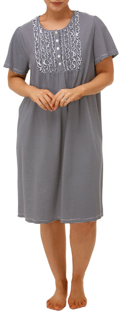 SH/SLV STRIPE NIGHTIE - NAVY STRIPE