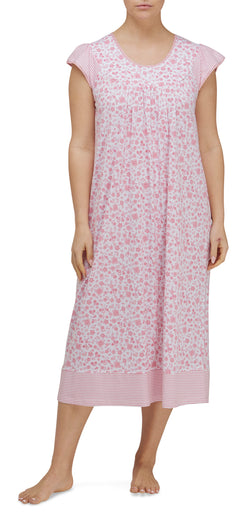 NIGHTY ON A YOKE FLORAL - CARNATION