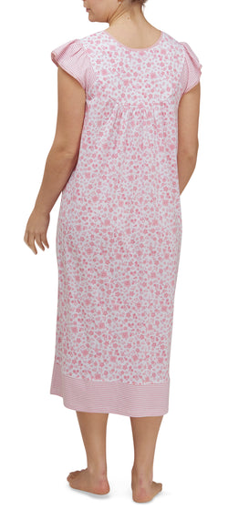 NIGHTY ON A YOKE FLORAL - CARNATION