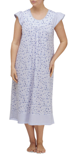 NIGHTY ON A YOKE FLORAL - WEDGEWOOD
