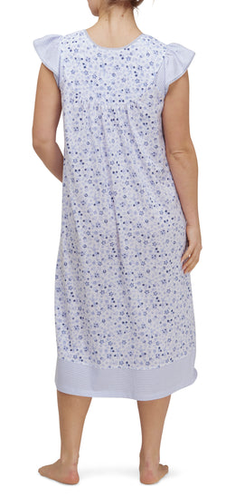 NIGHTY ON A YOKE FLORAL - WEDGEWOOD
