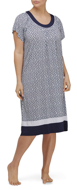 PALM LEAF PRINT NIGHTY - WHITE/NAVY