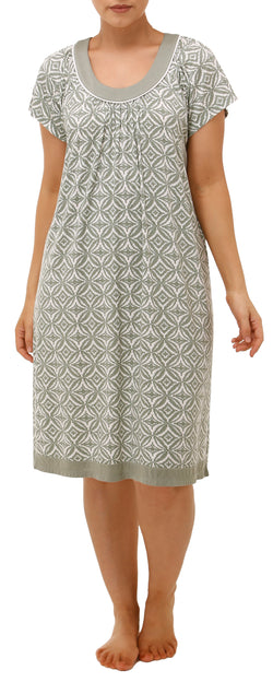 AZTEC PRINT SH/SLV NIGHTIE - SAGE
