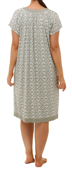 AZTEC PRINT SH/SLV NIGHTIE - SAGE