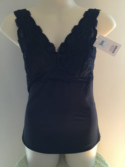 MICRO & LACE BUILT UP CAMI - BLACK