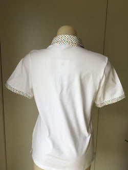 SH/SLV POLO TOP WITH SPOT PRINT COLLAR - WHITE