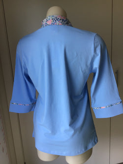 3/4 SLV POLO WITH PRINT COLLAR - SKY