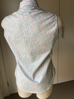 SLEEVE LESS 100% COTTON SHIRT - AQUA FLORAL