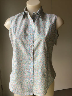 SLEEVE LESS 100% COTTON SHIRT - AQUA FLORAL