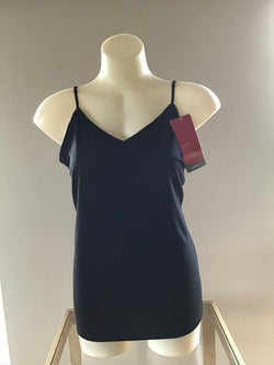 MERINO WOOL CAMI FINE ELASTIC STRAP - BLACK